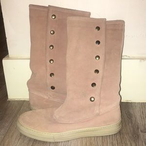 Theory pink Sherpa suede boots